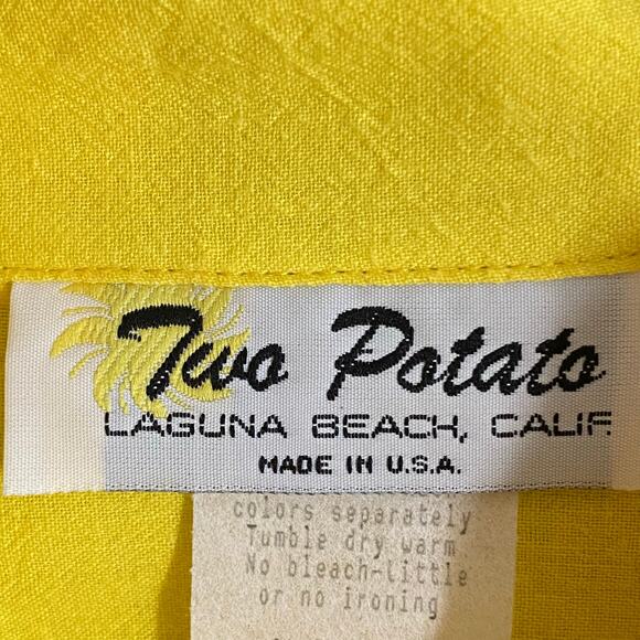 Vtg 80s 90s Two Potato Button Down Tie Back Short Sleeve Maxi Dress XL Yellow - Picture 15 of 16
